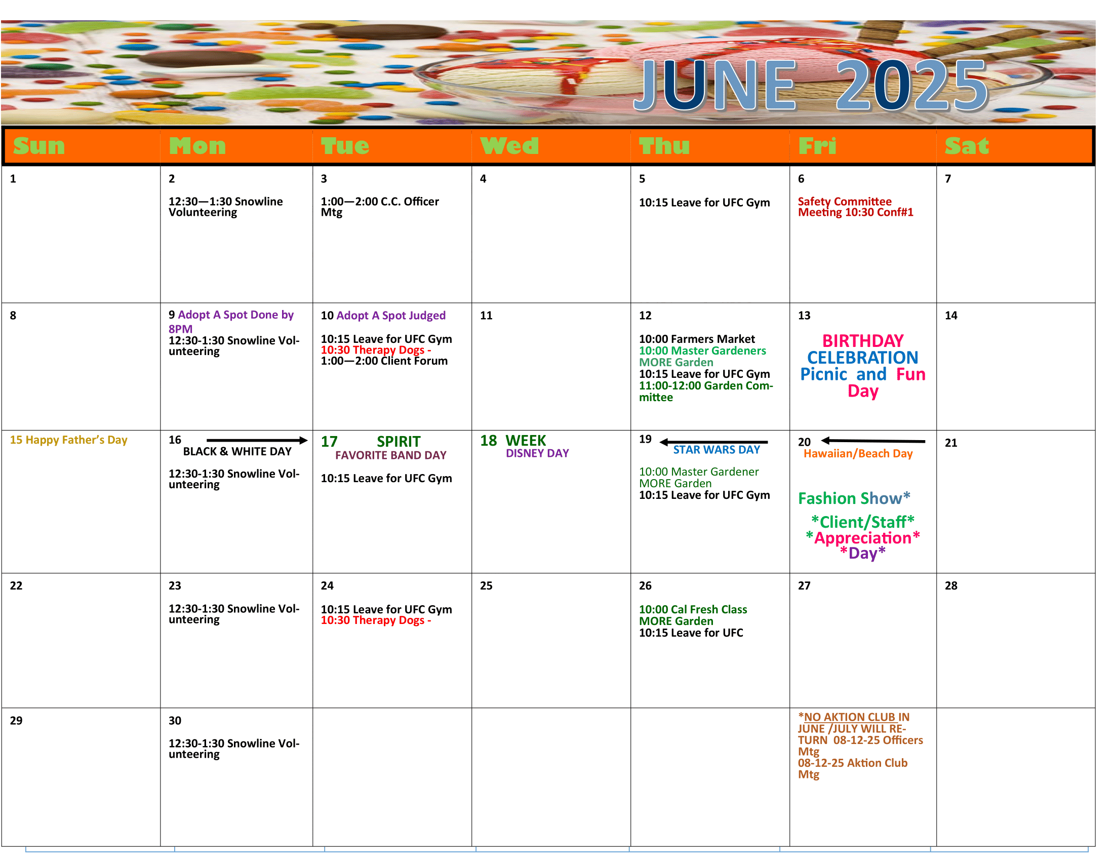 MORE monthly calendar