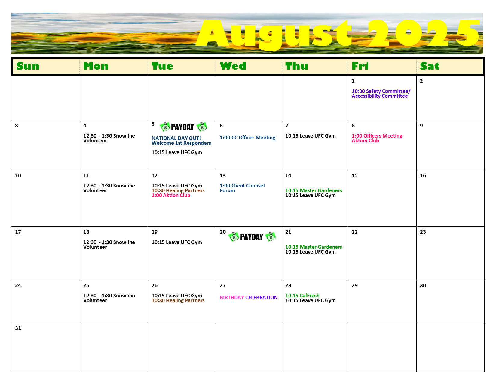 August calendar