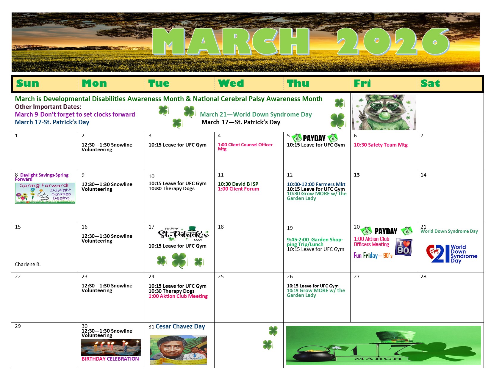 MORE March Calendar