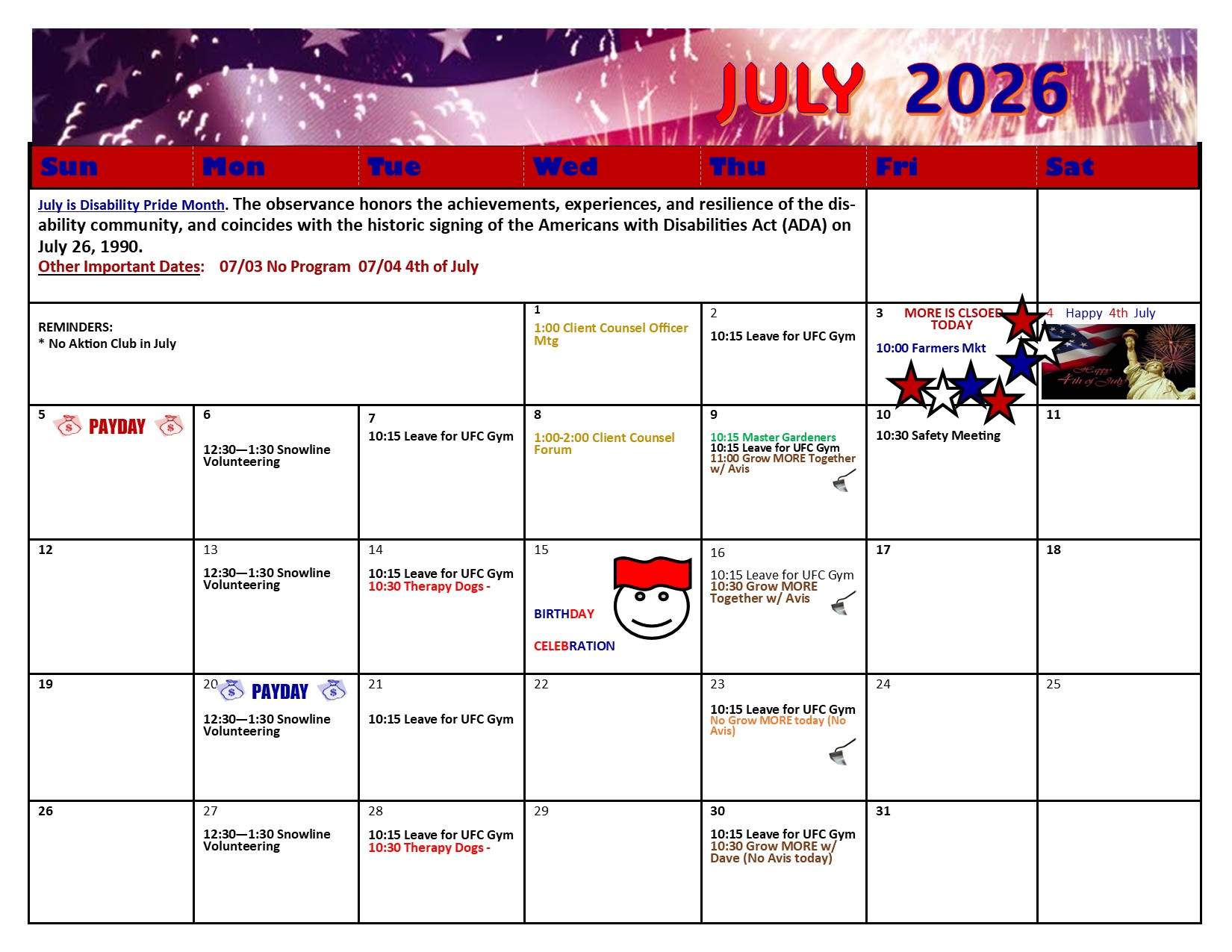 MORE July calendar