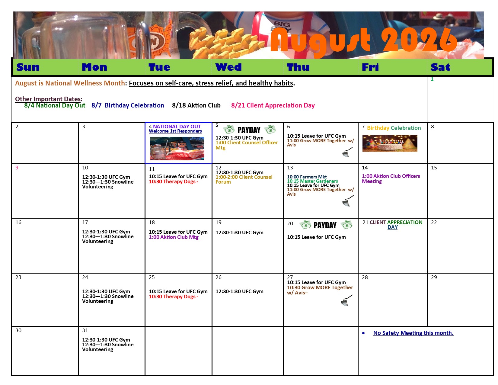 MORE August Calendar