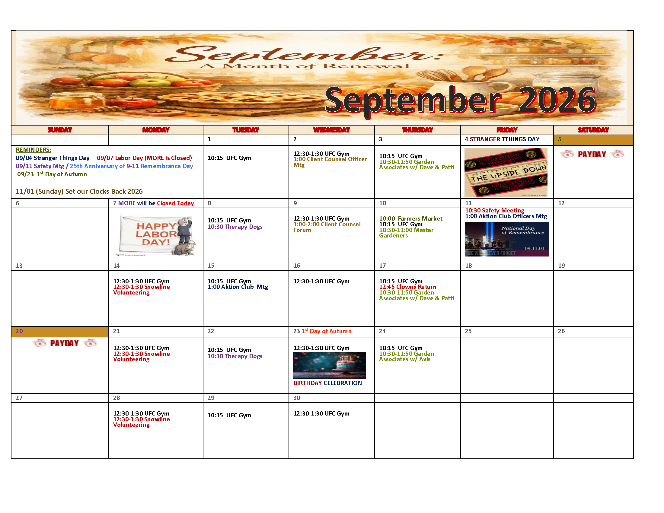 MORE September Calendar